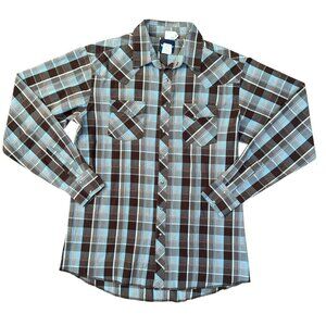 Wrangler Plaid Buck Stitch Pearl Snap Long Sleeve Men's Western Shirt – XL Tall